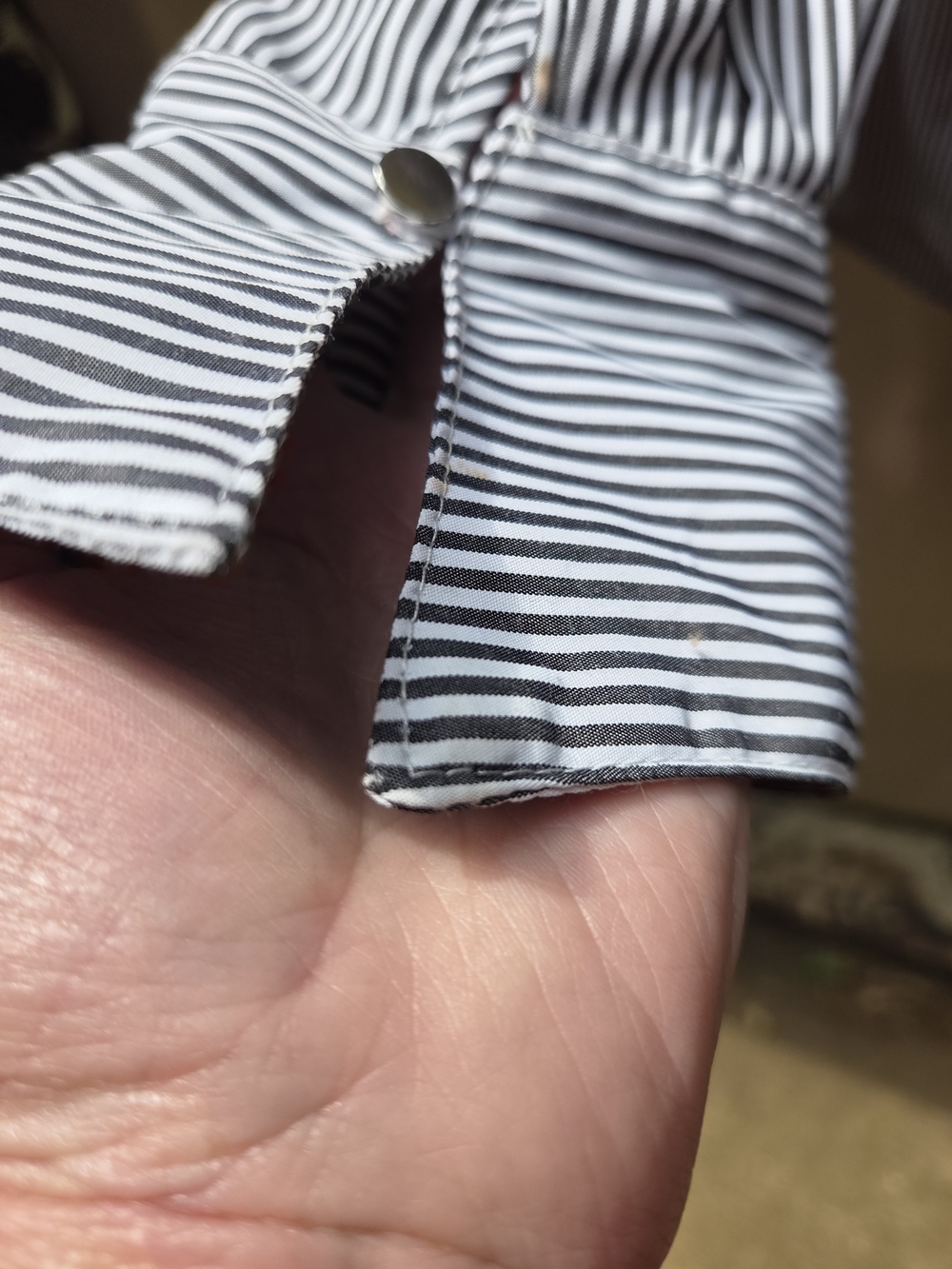 Striped Ruffle Collar Button-Front Blouse - Blue/White - Picture 2 of 4